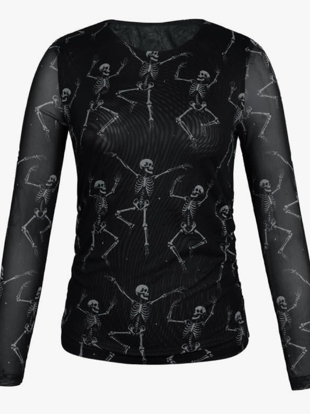 Black Skeleton Print Mesh Long-Sleeve Top - Picture 4 of 6